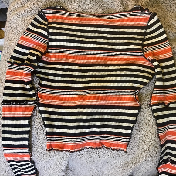 NWT New Striped Dolls Kill Stretch Thermal Lettuce Grunge Scoop neck Long Sleeve - Picture 6 of 8